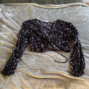 Elodie Black Floral Wrap Blouse